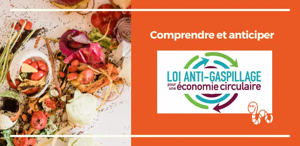 Image avec des déchets alimentaires et le logo de la loi AEGC